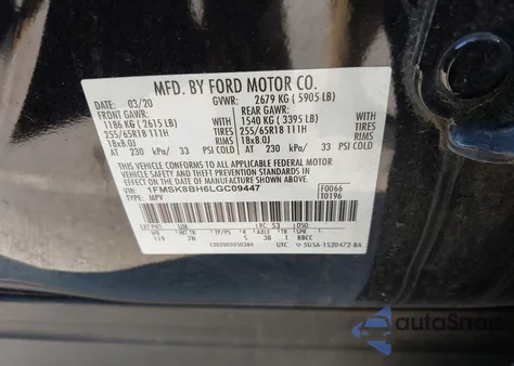 2020 Ford Explorer z USA, uszkodzony, nr VIN 1FMSK8BH6LGC09447